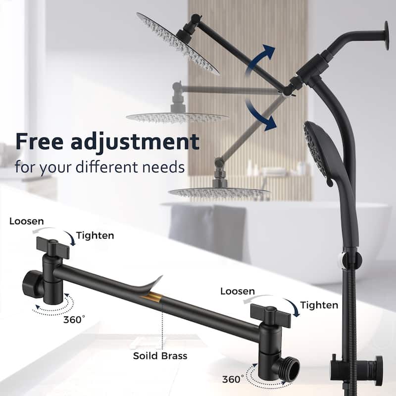 PROOX Bath Dual Shower Head and Handheld Shower Extend Arm (Valve Not Included)