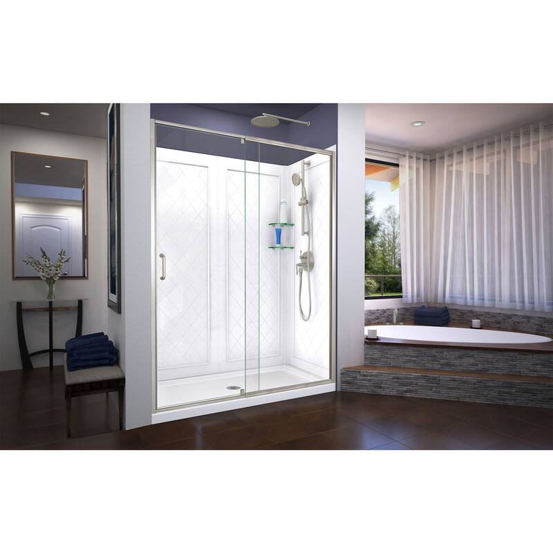 DreamLine Flex 30 in. D x 60 in. W x 76 3/4 in. H Pivot Shower Door, Shower Base and Backwall Kit - 30" x 60" - 30" x 60"