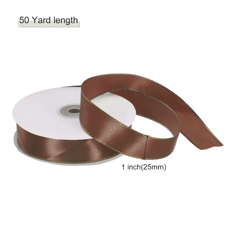 Satin Ribbon with Gold Edges Border Grosgrain Fabric Ribbon for Decor