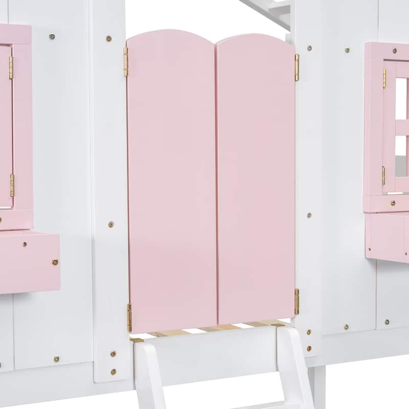 Charming Twin Over Twin House Bunk Bed with Ladder, Roof, and Safety Guardrails - Ideal for Kids' Rooms