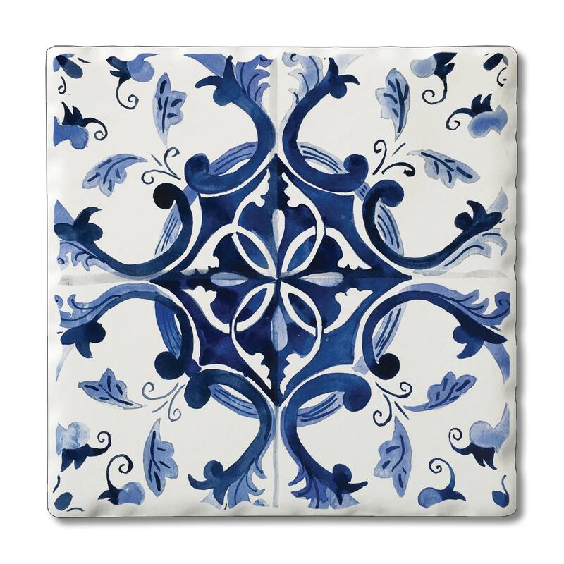 Counterart Absorbent Stone Coasters - Blue & White Tile - Set of 4 - 4x4x1.274