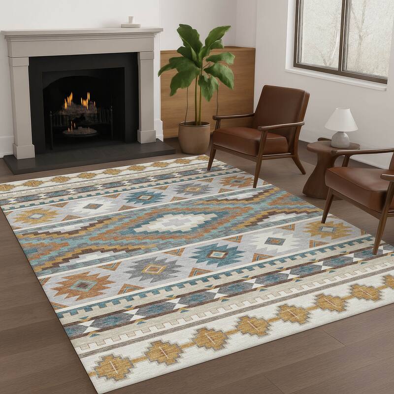 Machine Washable Indoor/ Outdoor Modern Ottawa Chantille Rug