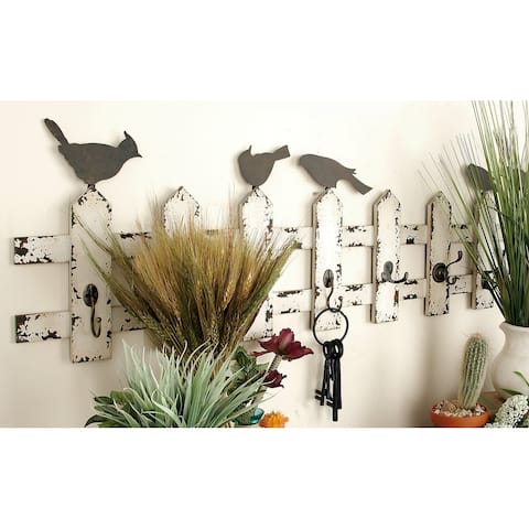 Cream Wood Farmhouse Wall Decor with Hooks - 48 x 1 x 14