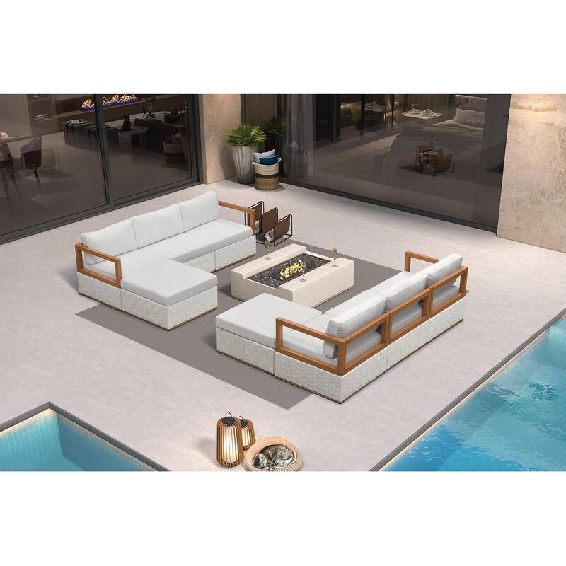 PURPLE LEAF GLFSF Outdoor sofas White Outdoor Couch for Yard Porch Deck Patio Conversation Sets - 6seats+2 Ottomans/L-shaped