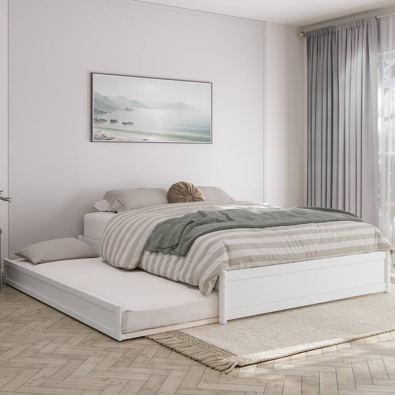 Barcelona Panel Platform Bed with Twin XL Trundle - White - Queen