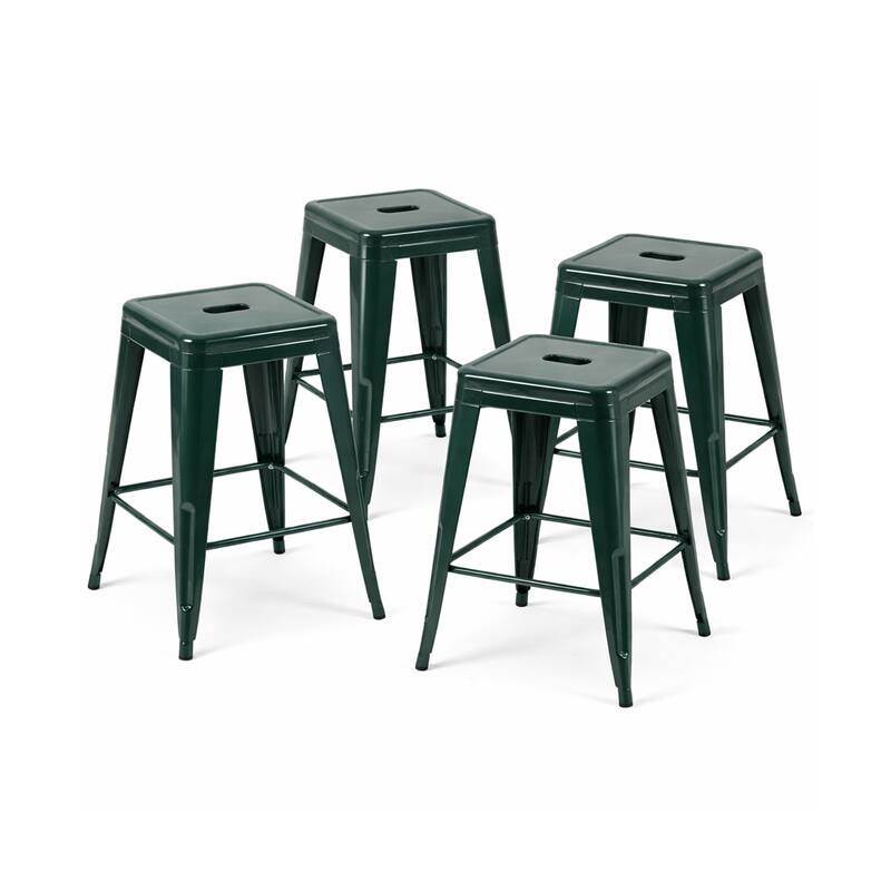 AC Pacific 24 Inch Industrial Stackable Metal Counter Stools Set of 2 - Emerald