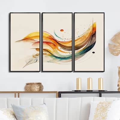Designart "Burnt Orange Waves Abstract II" Modern Waves Framed Canvas Art Print - 3 Panels