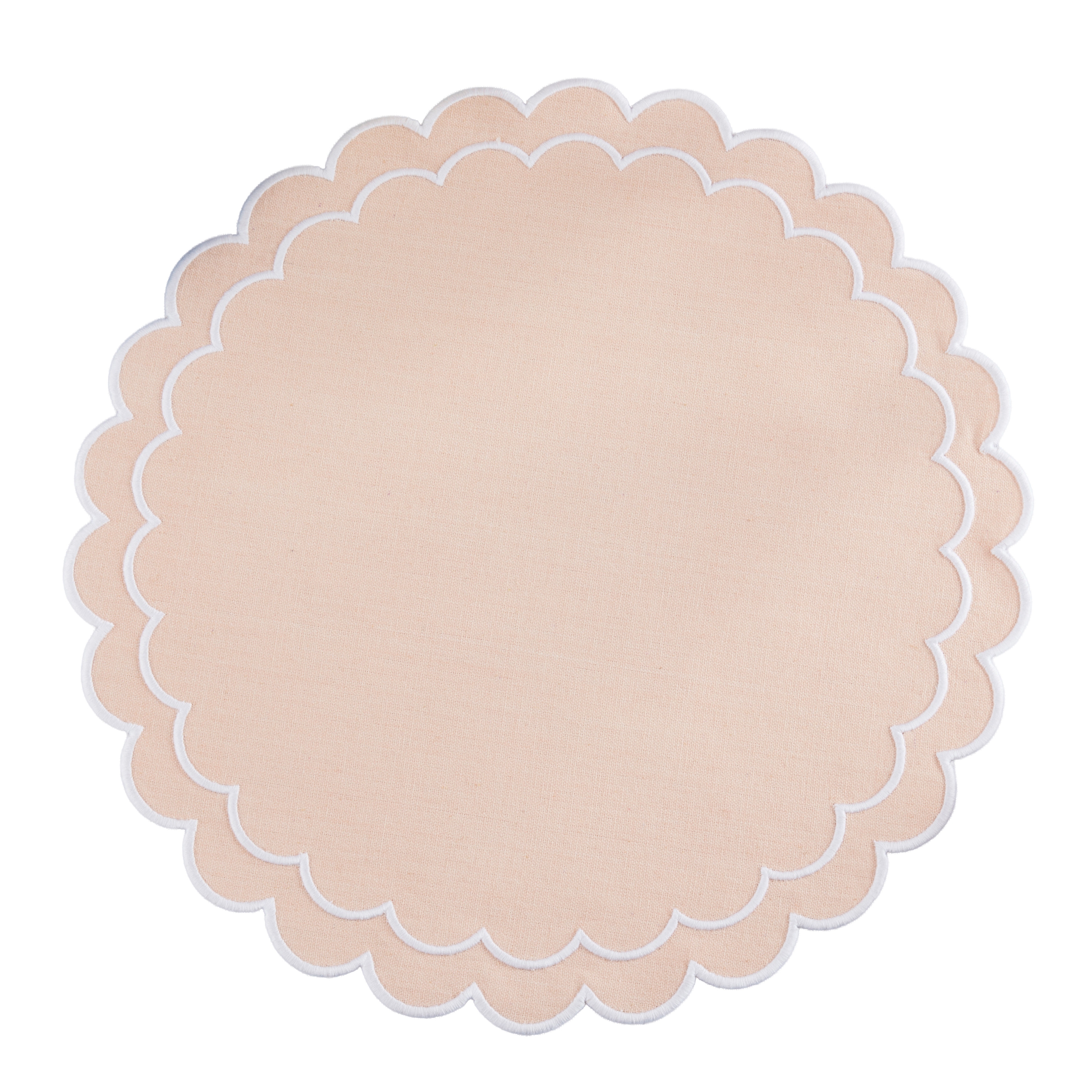 Scalloped Cotton Placemats (Set of 4) - Layered Wavy Edge Round Table Placemats for Dining, Entertaining & Everyday Table, 15"