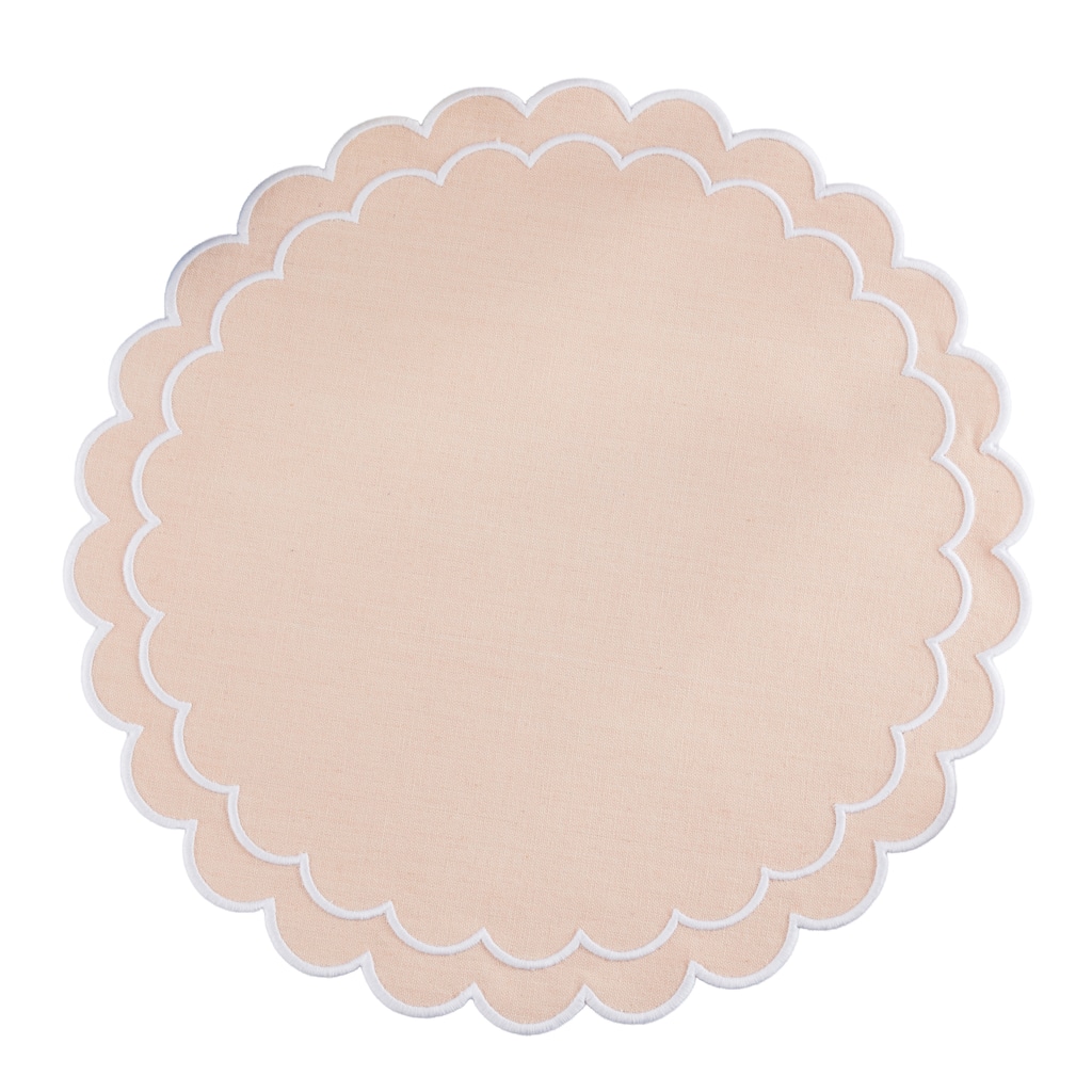 Scalloped Cotton Placemats (Set of 4) - Layered Wavy Edge Round Table Placemats for Dining, Entertaining & Everyday Table, 15"