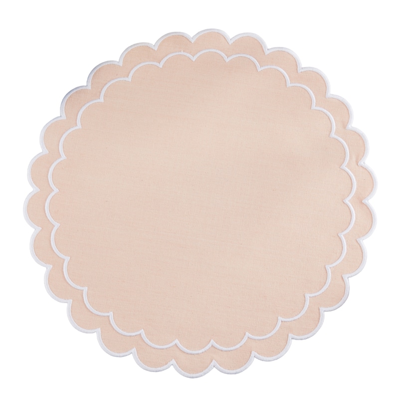 Scalloped Cotton Placemats (Set of 4) - Layered Wavy Edge Round Table Placemats for Dining, Entertaining & Everyday Table, 15" - Set of 4 - 15"x15" - Blush