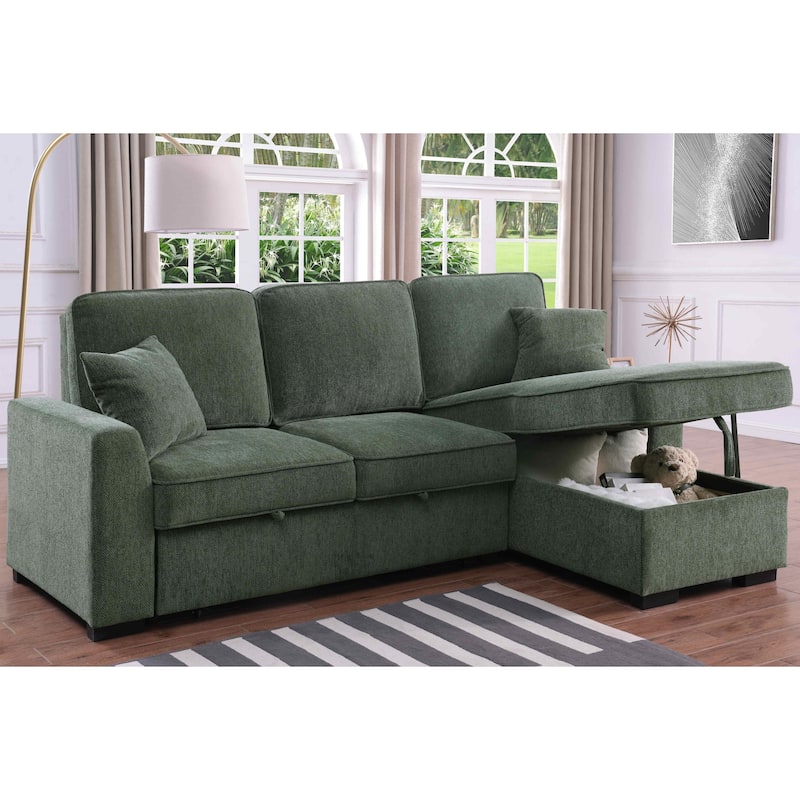 Chenille Reversible Sectional Sofa Convertible Pull Out Couch Bed
