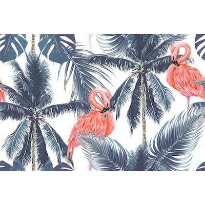 Pink Flamingos, Exotic Birds Removable Wallpaper - 10'ft H x 24''inch W