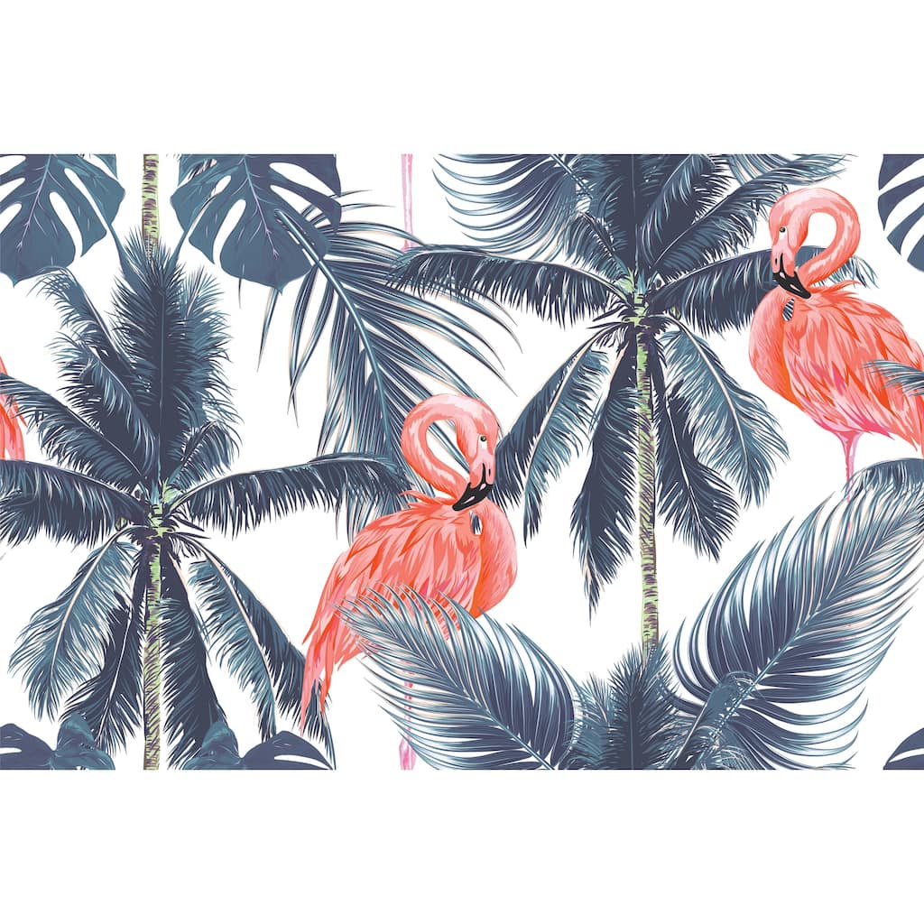 Pink Flamingos, Exotic Birds Removable Wallpaper - 10'ft H x 24''inch W