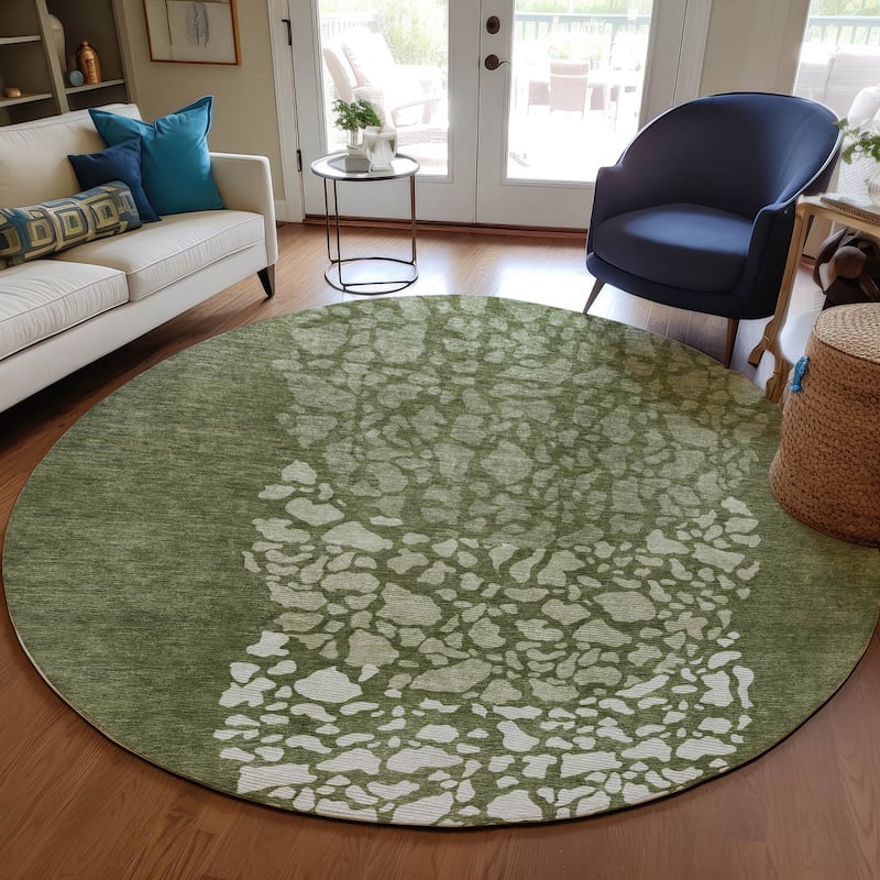 Machine Washable Indoor/ Outdoor Chantille Modern Mosaic Rug - Olive - 8' x 8'