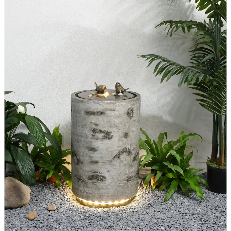 LED Lighted Cylindrical Bird Bath Outdoor Garden Water Fountain - 21.5"