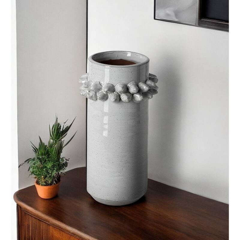 Sleek 11" Grey Abstract Ceramic Vase for Home Decor and Gifting - Grey