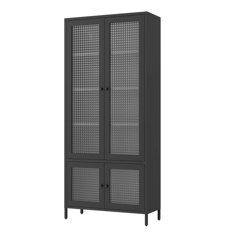 5 Shelves Cabinet Bookcase Freestanding Cabinet for Home Office,Large Metal Storage Cabinet Display Cabinet with 4 Glass Doors