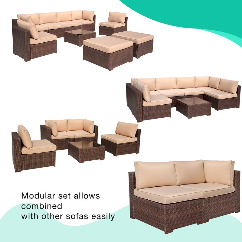 2 pieces Wicker Patio Corner Sofa Sectional Set