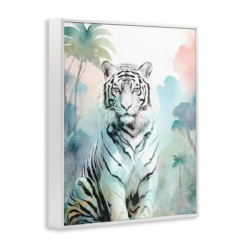 Stupell White Tiger in Jungle Framed Giclee Art Design By Kim Allen