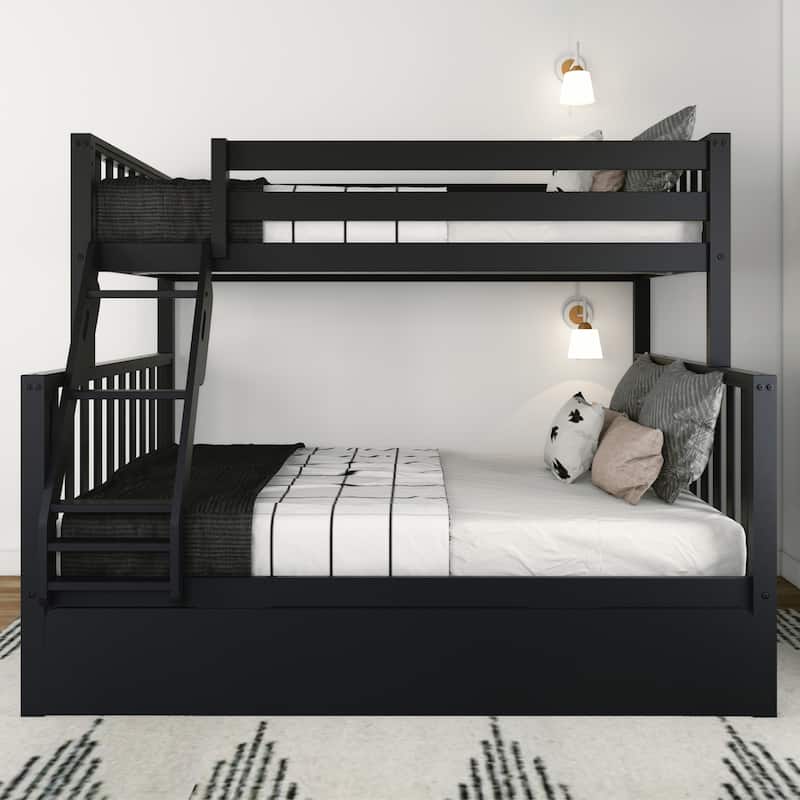 Scandinavian Twin Over Full Bunk Bed With Twin-Size Trundle