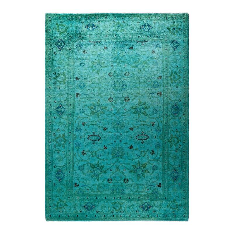 Vibrance, One-of-a-Kind Hand-Knotted Area Rug - Blue, 6' 1" x 8' 9" - 6' 1" x 8' 9"