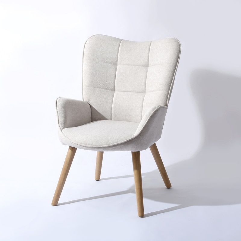 Homy Casa Modern Upholstered Accent Chair with Armrests and Wooden Legs for Living Room and Reading Nook - Beige