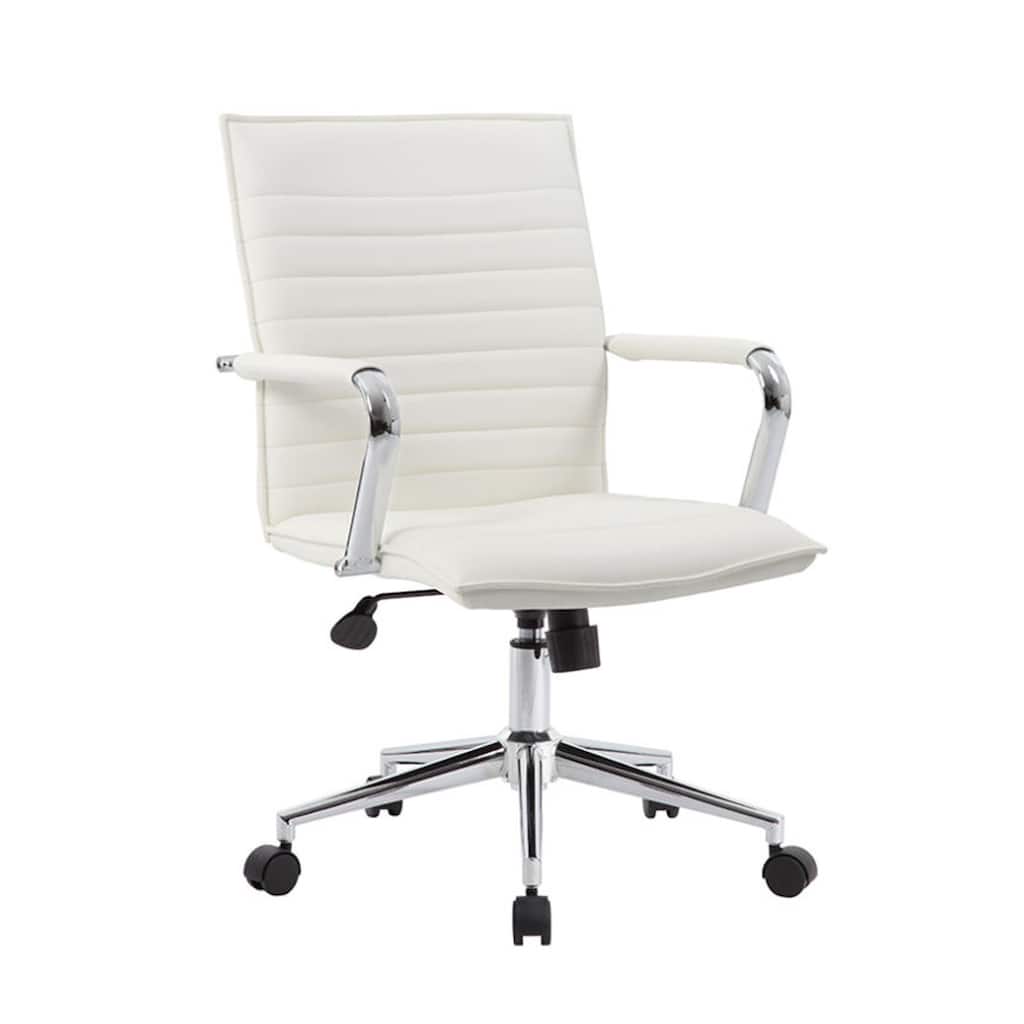 Kenny Commercial Grade Chair with Chrome Arms and Metal Base, White PU Vinyl
