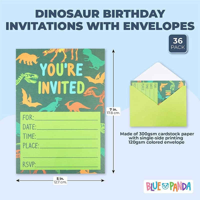 Paper Junkie Green Dinosaur Party Invitations, You're Invited (5 x 7 In, 36 Pack)