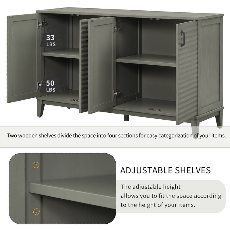 Sideboard with 4 Door Large Storage Buffet with Adjustable Shelves and Metal Handles for Kitchen, Living Room, Dining Room