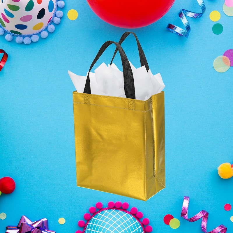 Gift Bags with Tissue, 12 Set 8" Reusable Non-Woven Gift Goodie Bags - 10"x8"x4"