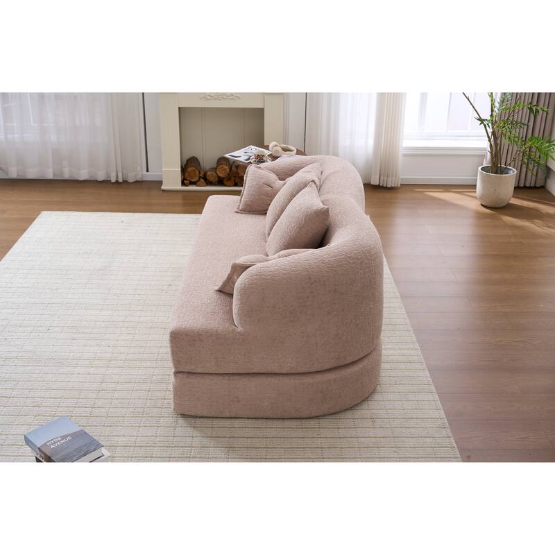 Modern 2-in-1 2-Seater Sofa Folding Sofa Bed with 4 Pillows, Chenille Fabric, for Apartment Living Rooms, Apricot