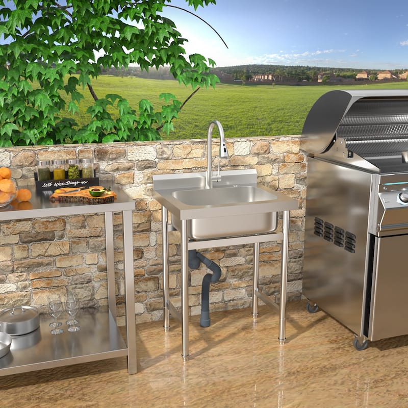 25" x 22" Stainless Steel Large Utility Sink Single Bowl, Freestanding Commercial Restaurant Sink, Utility Sink - Brushed Nickel