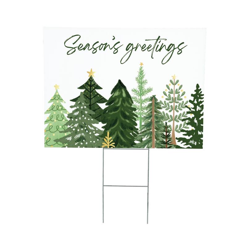 Shades of Green Yard Sign - "Seasons Greetings" - 24" x 18" - Multicolor