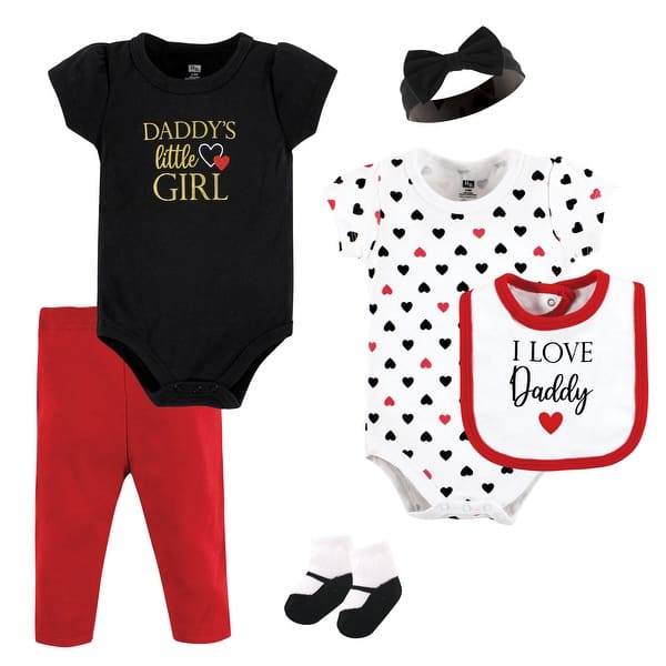 slide 1 of 1, Hudson Baby Infant Girl Cotton Layette Set, Girl Daddy Red Black 0-3 Months - Girl Daddy Red Black