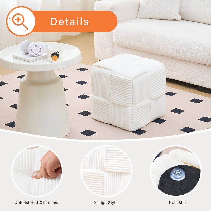 Soft Corduroy Fabric Ottoman Stool for Home Bedroom Living Room Vanity Chair Comfortable