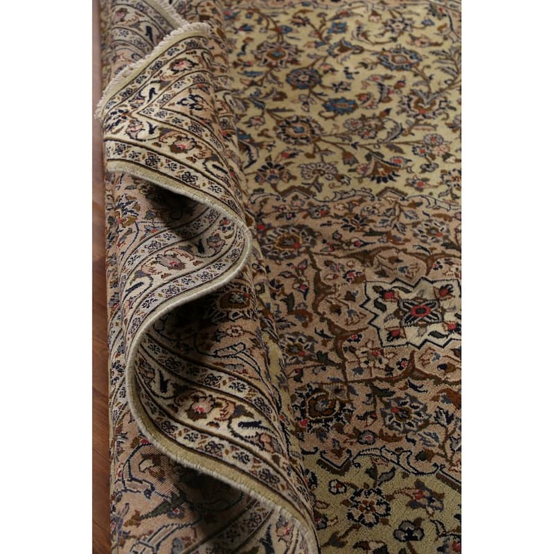 Traditional Green Kashan Persian Vintage Area Rug Handmade Wool Carpet - 9'8"x 12'3"