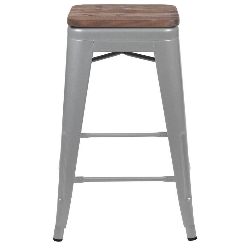 4 Pack 24" High Metal Indoor Counter Bar Stool with Wood Seat - Stackable Stool