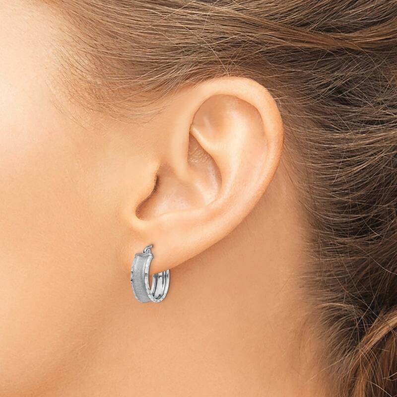 Curata 14k White Gold Hinged Post Sparkle Cut Satin Hoop Earrings - 16x15mm