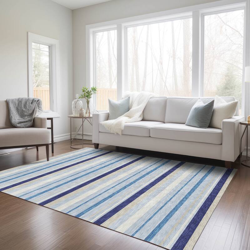 Machine Washable Indoor/ Outdoor Chantille Contemporary Stripes Rug