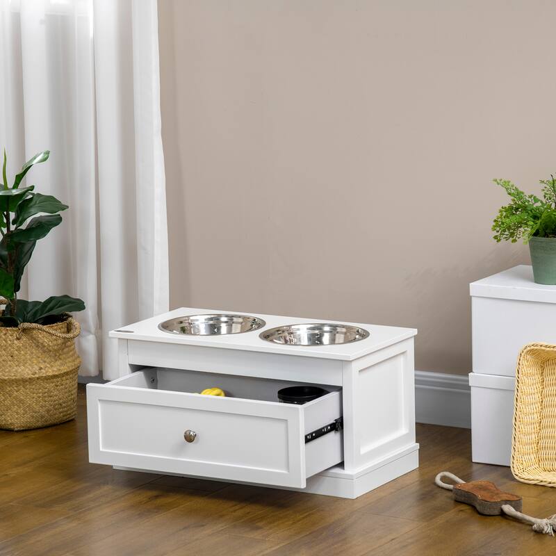 PawHut Large Elevated Dog Bowls with Storage Drawer Containing 11L Capacity, Raised Dog Bowl Stand