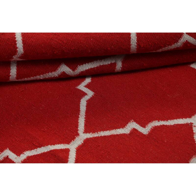 Contemporary Trellis Durrie Kilim Oriental Area Rug Wool Flat-woven - 5'0" x 8'0"