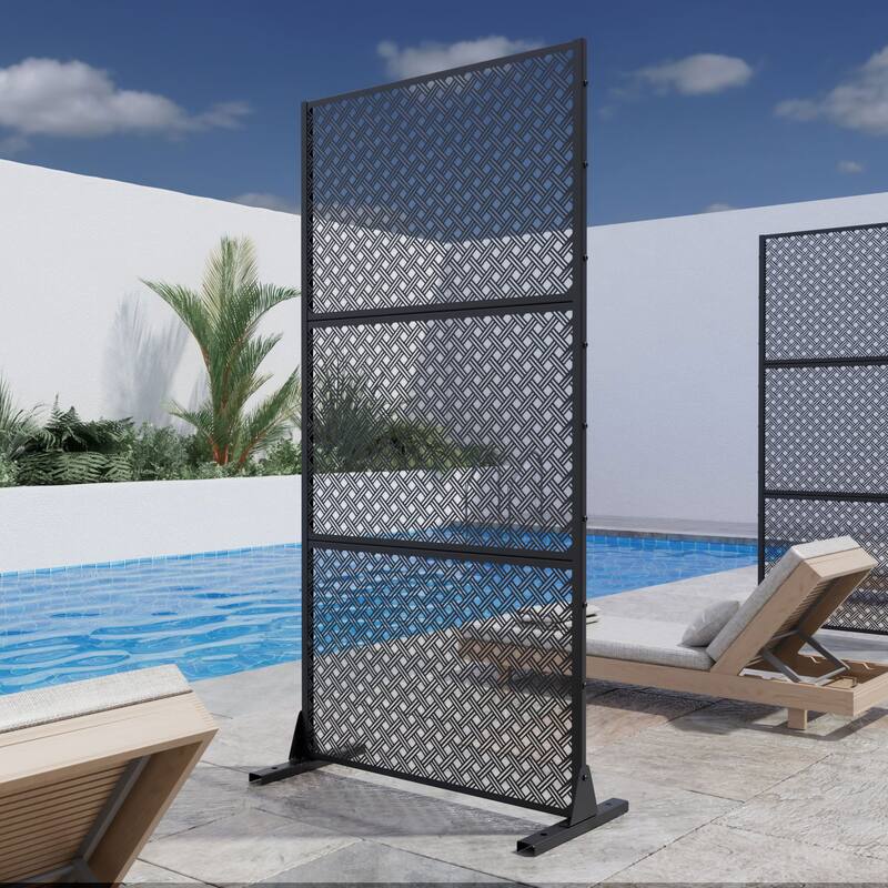 Outdoor Privacy Screen Metal Privacy Screen Panel Free Standing - 72*35 - Black