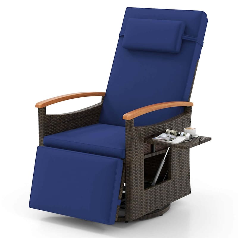 Reclining Patio Chairs Outdoor Swivel Recliner Chair w/ Armrests - Navy