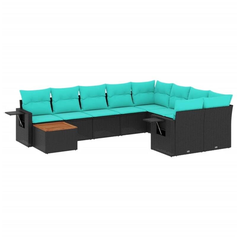 vidaXL 10 Piece Patio Sofa Set with Cushions Black Poly Rattan - 24.4" x 24.4" x 27.2"