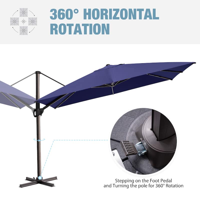 VredHom 9 x 12 FT Outdoor Patio Cantilever-Offset Umbrella with 4-piece Fillable Weighted Base