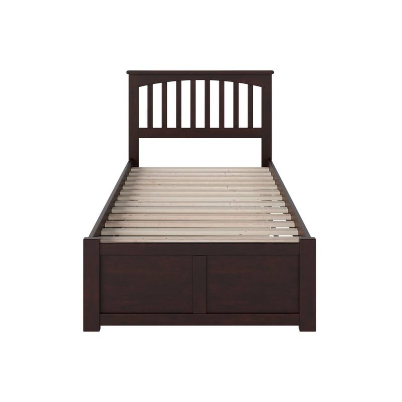 Twin Size Platform Bed with Trundle, USB Port - Espresso Finish, No Box Spring Needed, Modern Design
