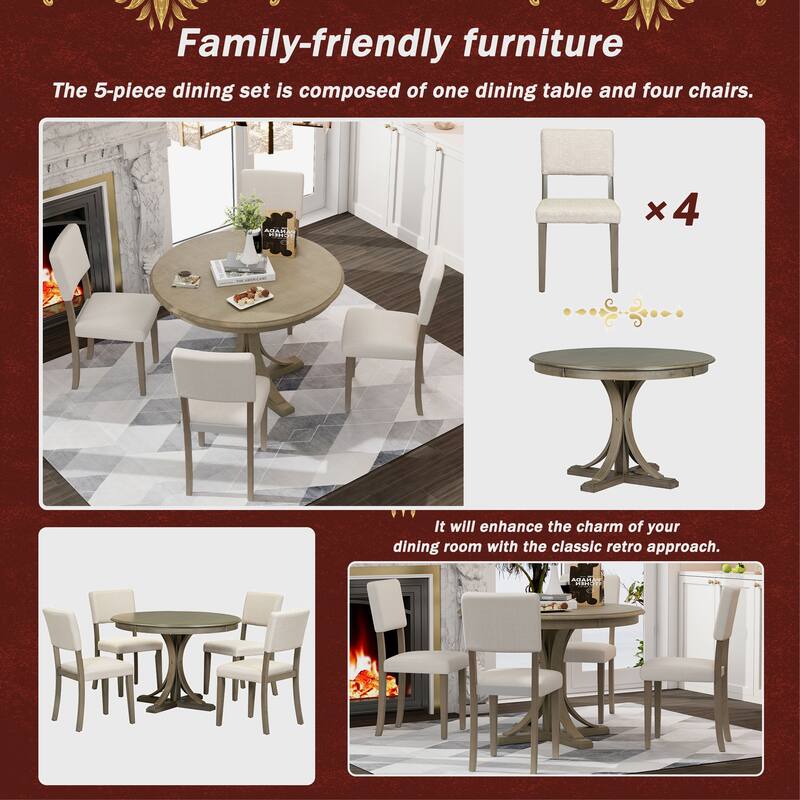 5-Piece Retro Round Dining Table Set
