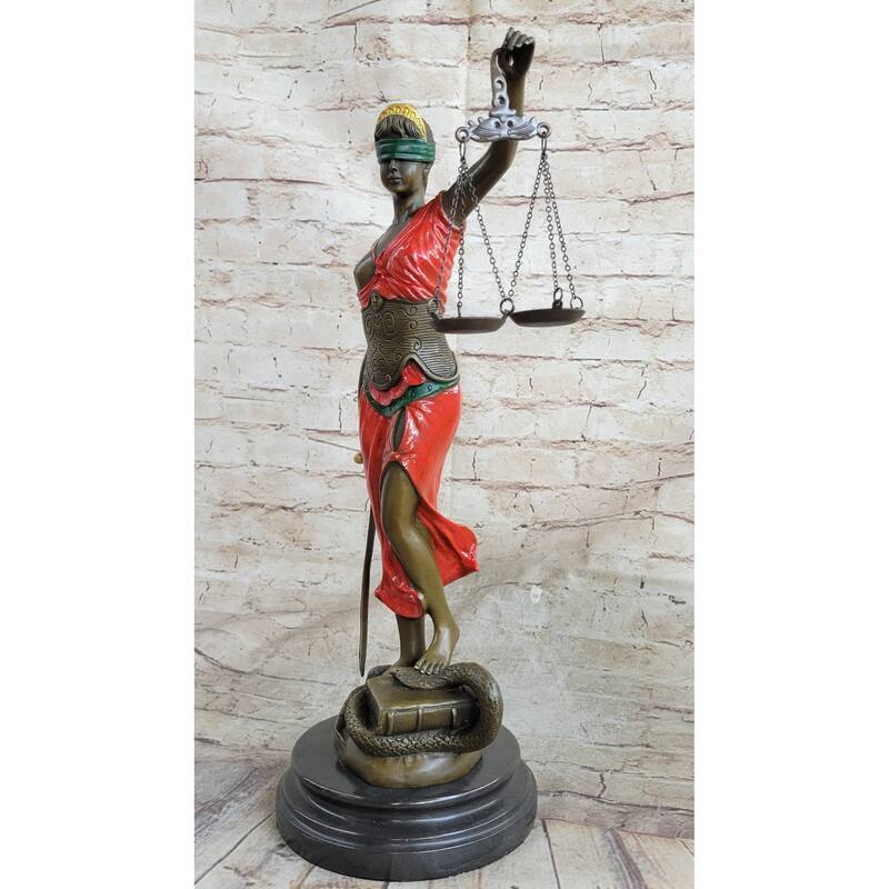 Bronze Scale Justice Blind Justice Sculpture Statue Clical Figurine 18 Inches Red