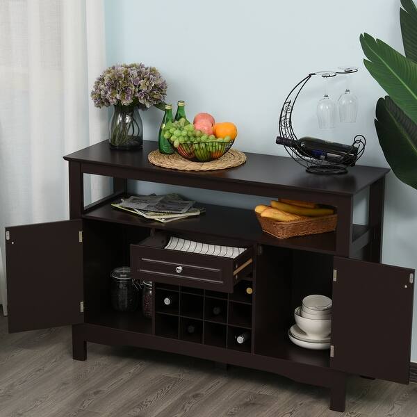 Homcom Modern Kitchen Buffet Bar Cabinet Storage With Drawer And 12 Bottle Wine Rack For Living Room Overstock 32485111 Espresso