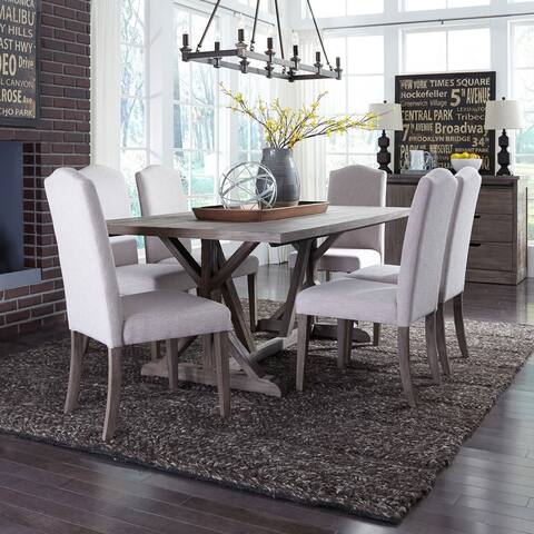 Carolina Lakes Wire Brushed Weathered Gray 7 Piece Trestle Table Set